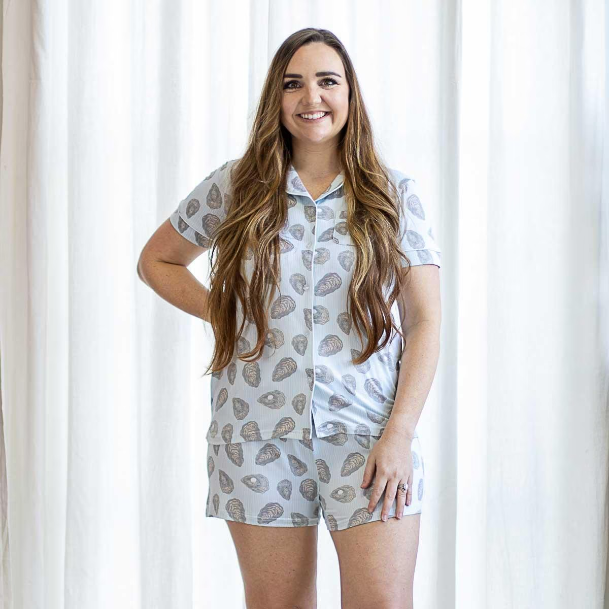 Awe Shucks Short Sleeve Button Up Sleep Shirt
