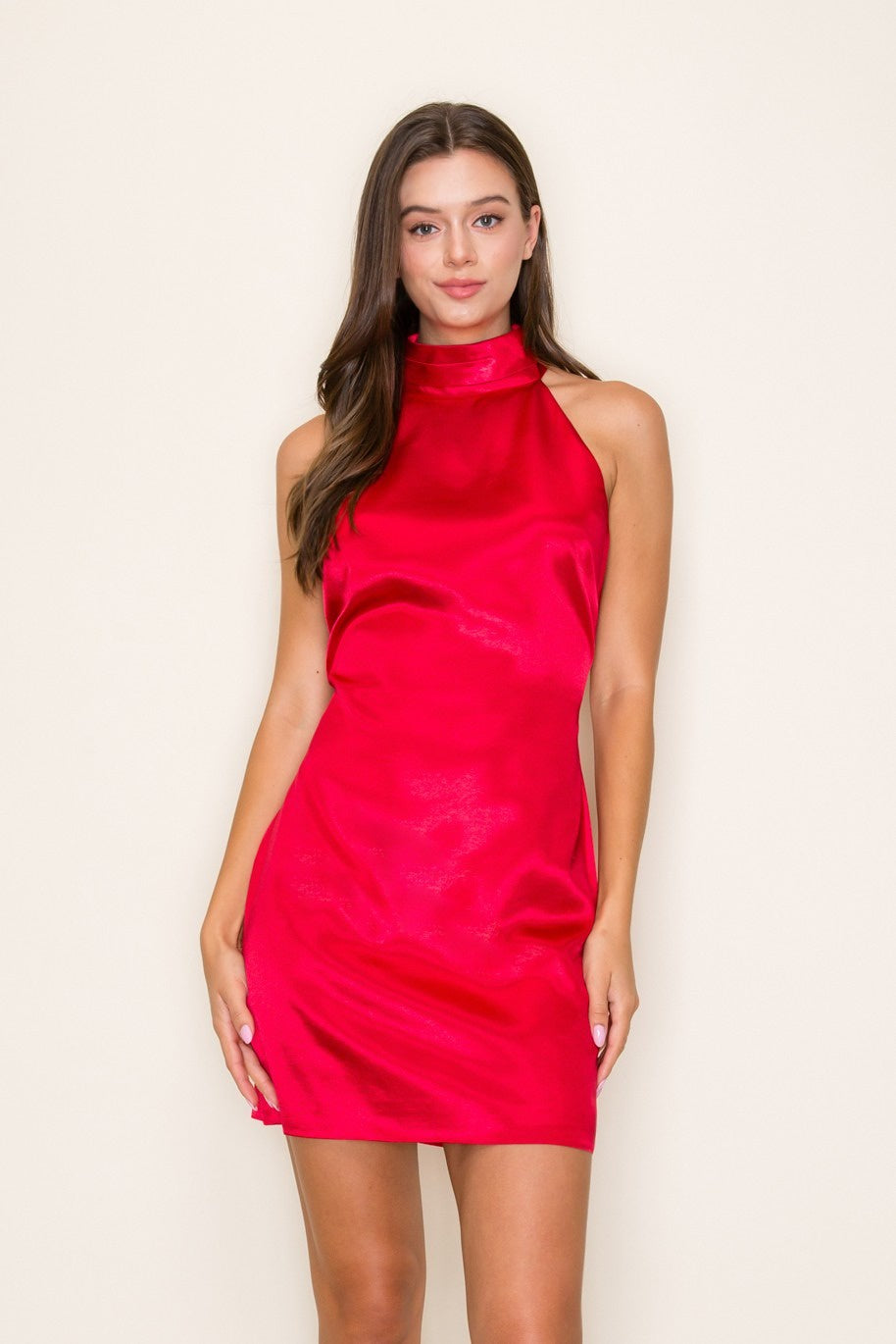Satin Halter Neck Mini Slip Dress