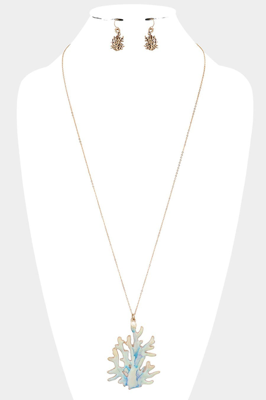 Watercolor Enamel Coral Pearl Charm Long Necklace