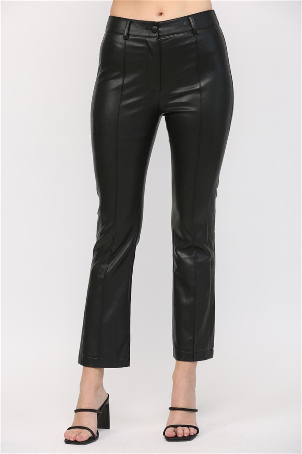 Black Faux Leather Flare Pants